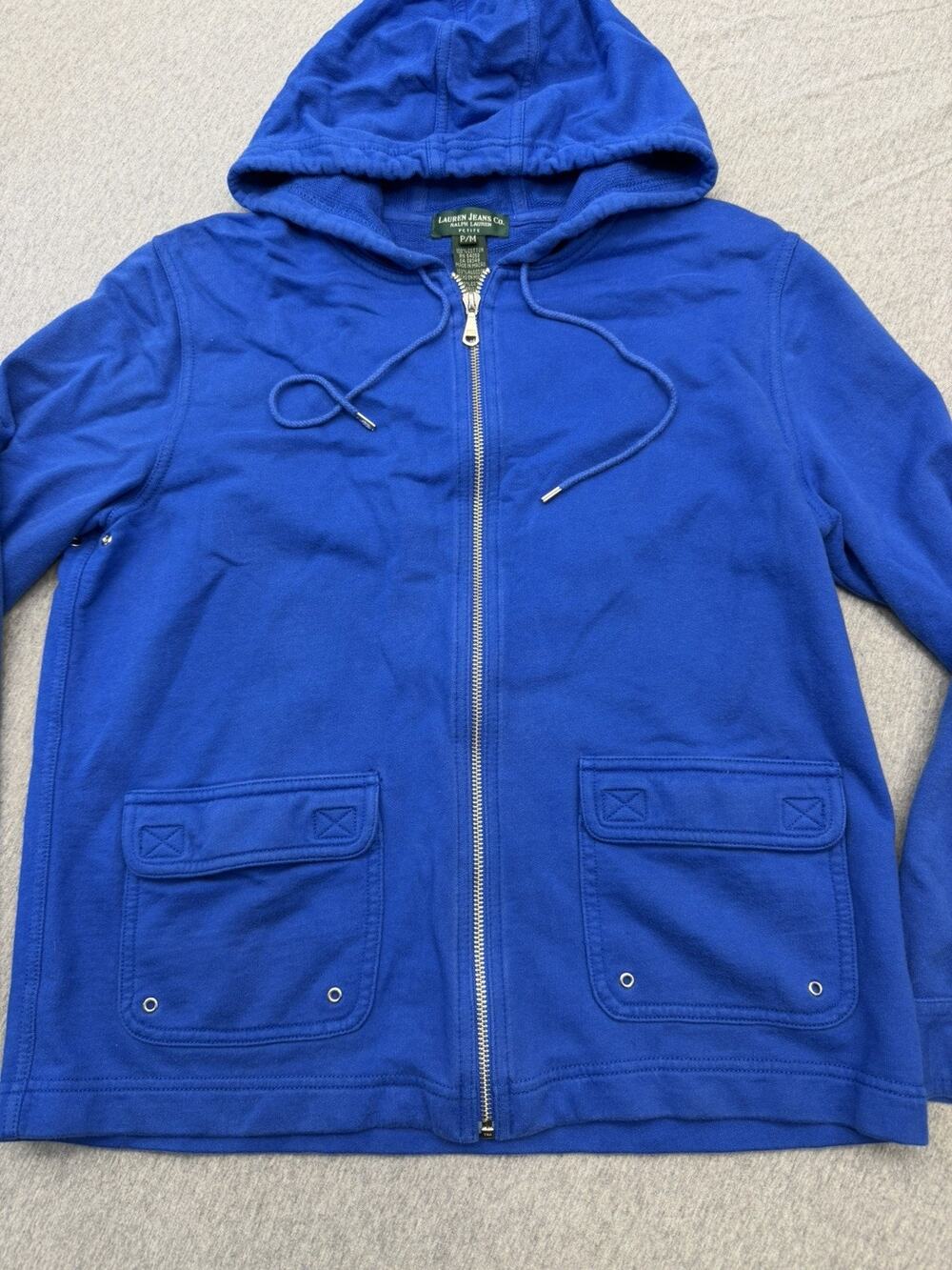 Ralph Lauren Lauren Jeans Company Women's Button Hoodie blue petite Medium